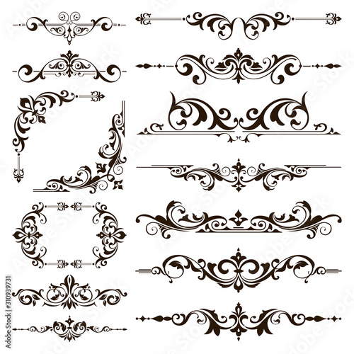 Ornamental design lace borders and corners Vector set art deco floral ornaments elements