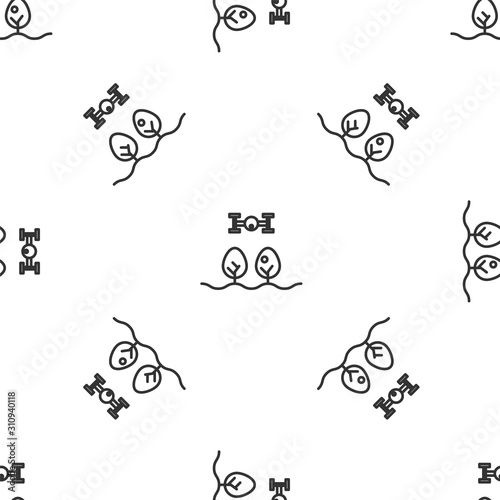 Grey line Smart farm with drone control and tree icon isolated seamless pattern on white background. Innovation technology for agricultural company. Vector Illustration