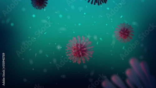 The Cells of moving Virus close up under microscope (loop video)