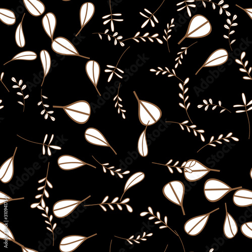 Vector Leaves branch. Field foliage seamless pattern. Exotic tropical hawaiian outline. Leaf plant botanical floral foliage. Engraved ink art. Seamless background pattern. 