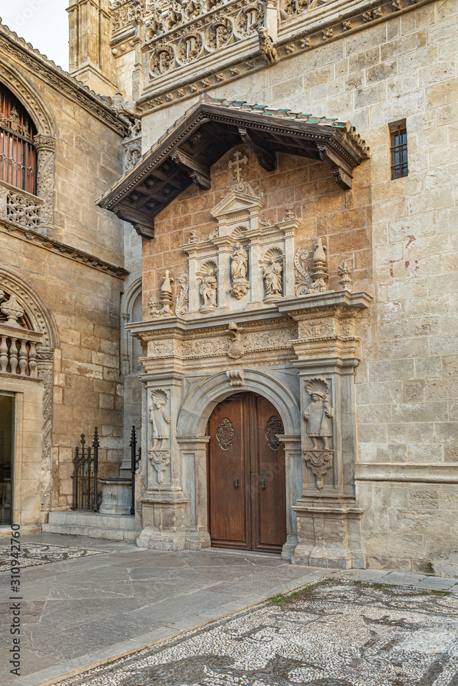 Royal Chapel of the Christian Kings in Granada Spain. Entrance to the tombs of Catholic Monarchs, Queen Isabella I of Castile and King Ferdinand II of Aragon