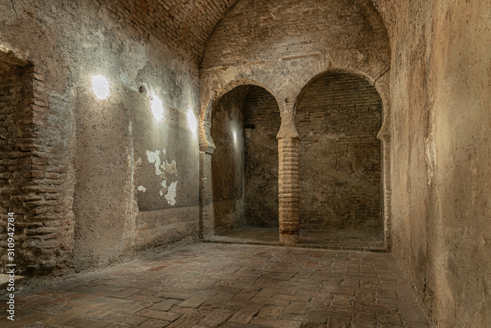 El Banuelo, Arabic old public baths in Granada, Spain. The ruins of the Arab baths of Grenade near the Alhambra