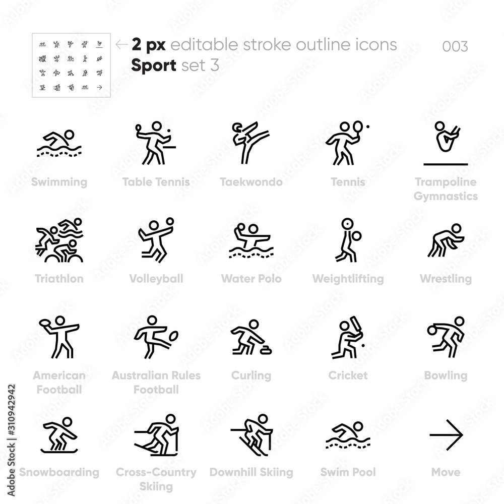 Sport and Fitness Activity outline vector icons. Swimming, Tennis, Triathlon, Bowling, Volleyball, Water Polo Sport and Fitness Activity outline vector icons. Swimming, Tennis, Triathlon, Bowling, Volleyball, Water Polo