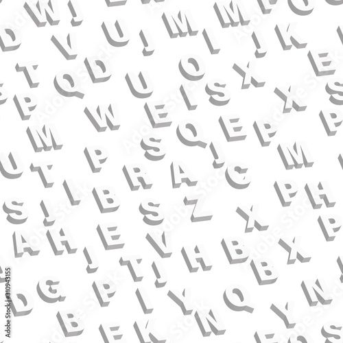 Mosaic of white 3D letters. Vector seamless pattern