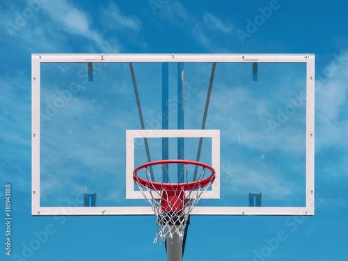 flat basketball hoop blue sky photo