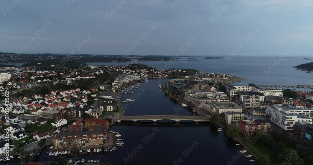 Aerial view of Otra river in Kristiansand during calm and beautiful evening. (south Norway) Aerial view of Otra river in Kristiansand during calm and beautiful evening. (south Norway)