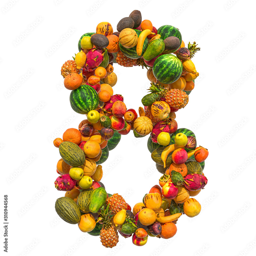 Number 8 from fruits, 3D rendering