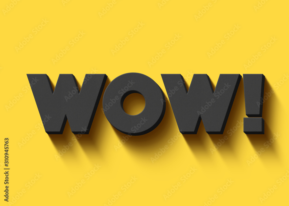Fototapeta premium wow! in black letters on yellow background 3d