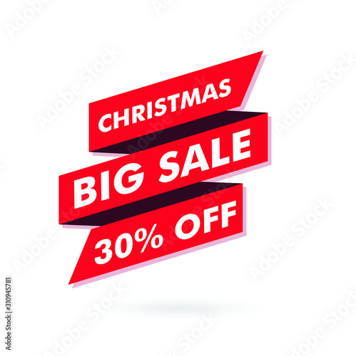 Merry Christmas Sale, Red Gift Voucher, Discount Template Vector Illustration EPS10
