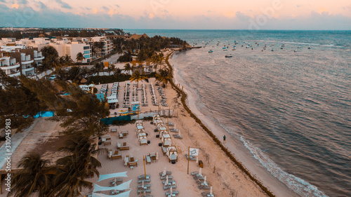 Sunset in Playa del Carmen aerial view
