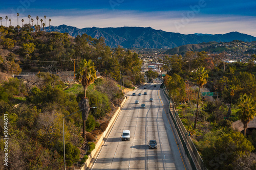 JANUARY 20, 2019, LOS ANGELES, CA, USA - Pasadena Freeway  (Arroyo Seco Parkway) CA 110 leads to downtown Los Angeles in morning light photo