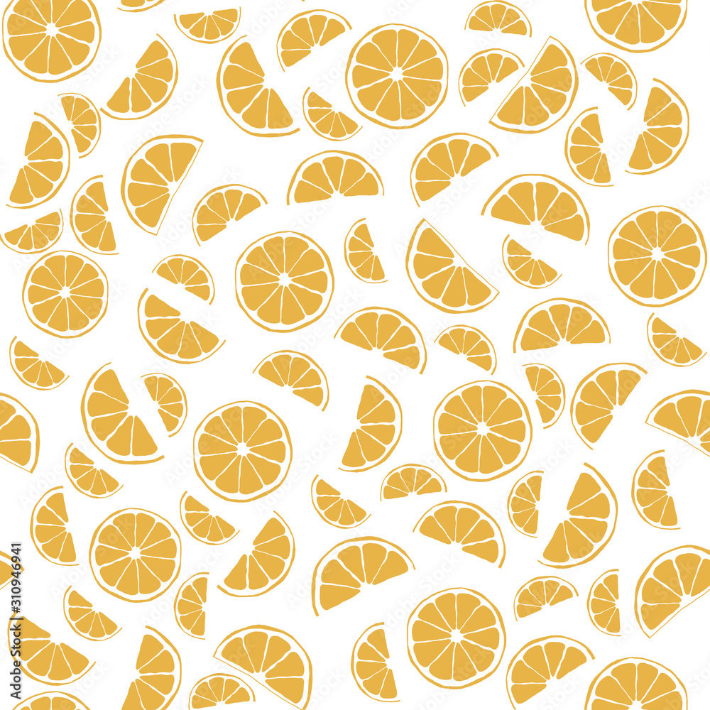 Seamless pattern with orange slices on white background