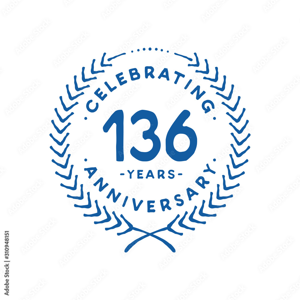 136 years design template. 136th logo. Vector and illustration.