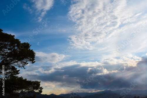 Different types of clouds in the blue morning sky