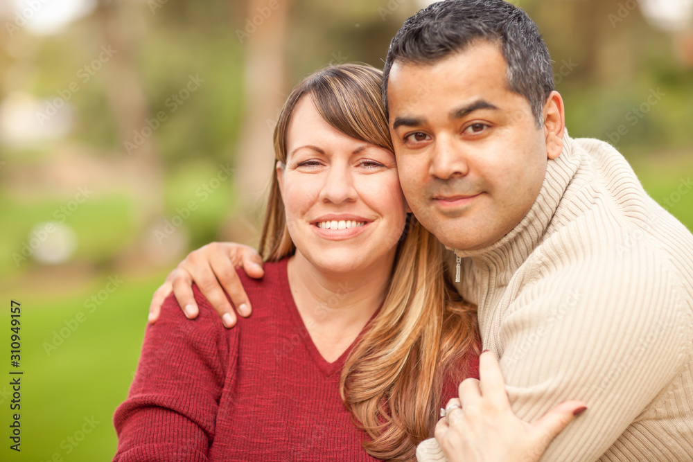 Attractive Mixed Race Couple Portrait in the Park Attractive Mixed Race Couple Portrait in the Park