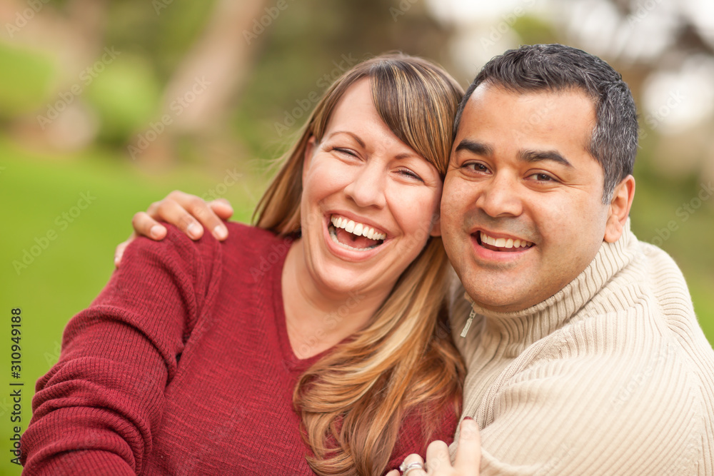 Attractive Mixed Race Couple Portrait in the Park