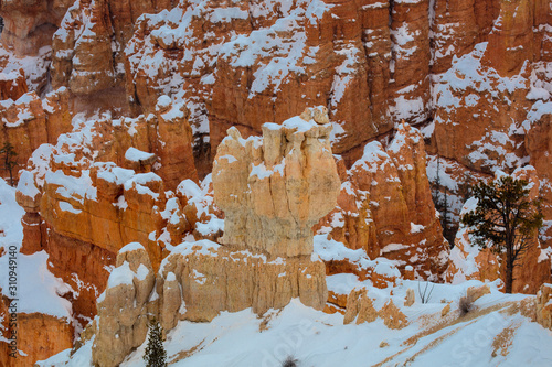 FEBRUARY 14, 2019 - BRYCE NATIONAL PARK, UTAH, USA - Panoramic View of Bryce National Park with fresh snow on red rock, Utah