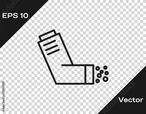 Black line Inhaler icon isolated on transparent background. Breather for cough relief, inhalation, allergic patient. Medical allergy asthma inhaler spray. Vector Illustration