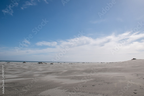 view of beach with blue sky and clouds