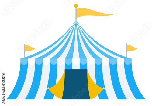 Blue striped circus tent vector icon flat isolated