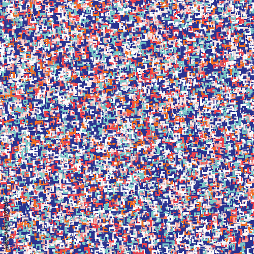 Dense packed noise close up mini pixel gri. Mosaic texture background. Classic blue red white abstract macro seamless pattern. Playfull fun all over print. Repeat swatch tile digital vector. EPS 10