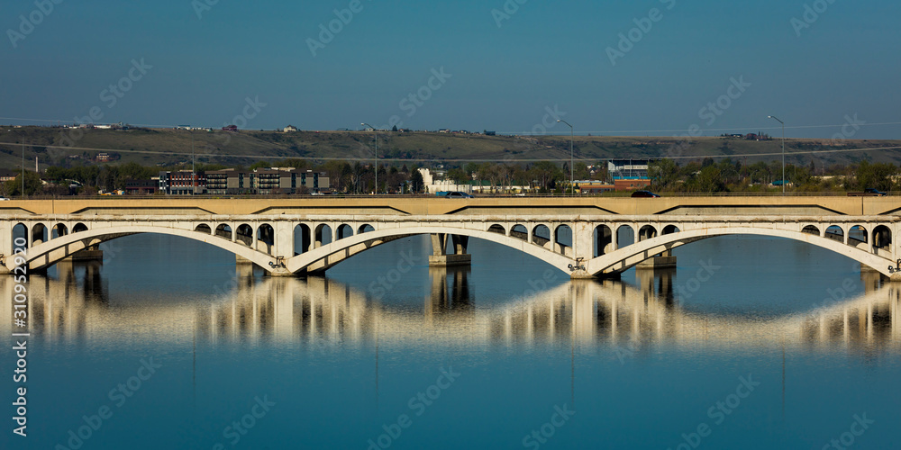 MAY 23, 2019 - GREAT FALLS, MONTANA, USA - Arched Bridge over Missouri River, Great Falls, Montana, USA
