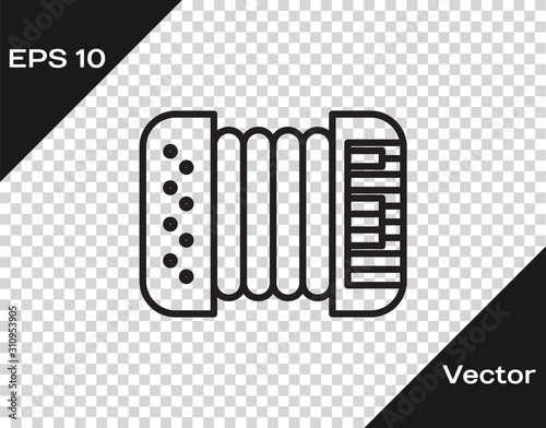 Black line Musical instrument accordion icon isolated on transparent background. Classical bayan, harmonic. Vector Illustration