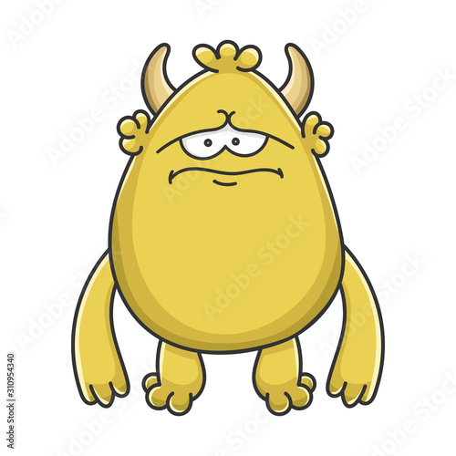 Sad yellow goblin cartoon monster