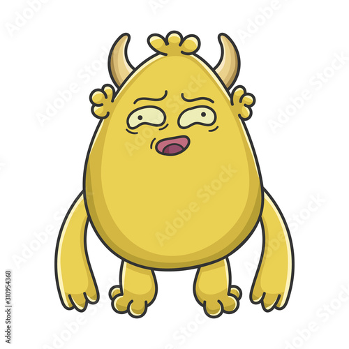 Awkward yellow goblin cartoon monster