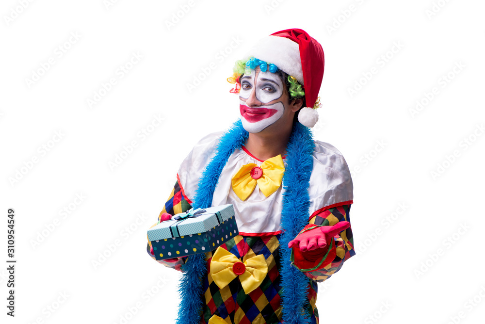 Young funny clown comedian isolated on white