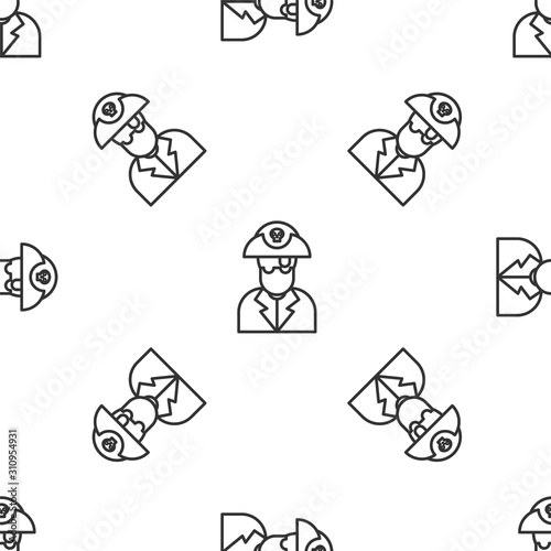 Grey line Pirate captain icon isolated seamless pattern on white background. Vector Illustration