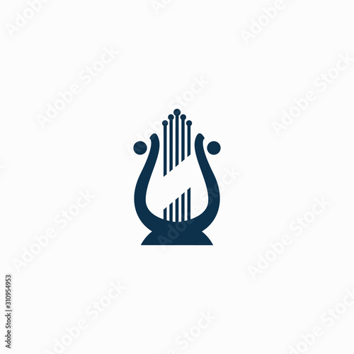 Harp Music Instrument Logo Design Inspiration Vector