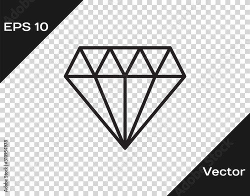 Black line Diamond icon isolated on transparent background. Jewelry symbol. Gem stone. Vector Illustration