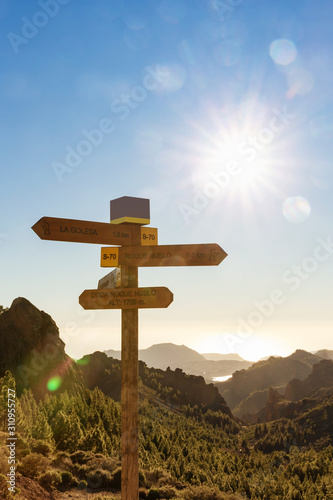 Sign showing direction to the Roque Nublo and La Goleta, Gran Canaria, Canary Islands, Spain