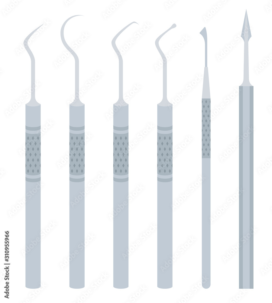 Set of dental probes vector icon flat isolated Set of dental probes vector icon flat isolated