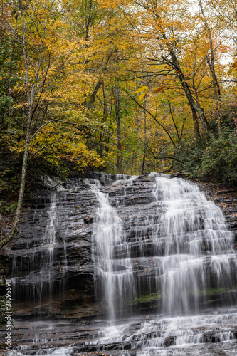 Pearsons Waterfall detailed view after heavy rainfall near Saluda in North Carolina  United States.