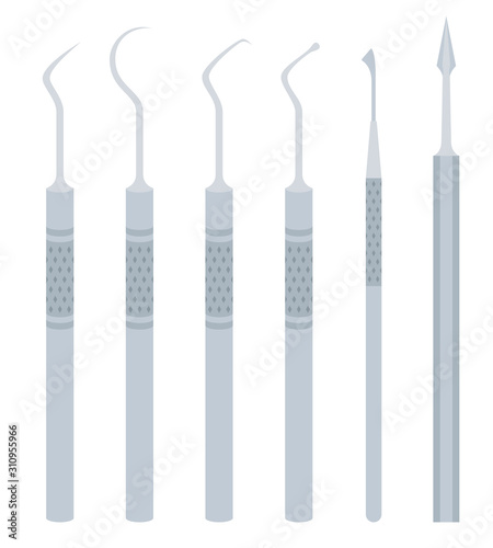 Set of dental probes vector icon flat isolated