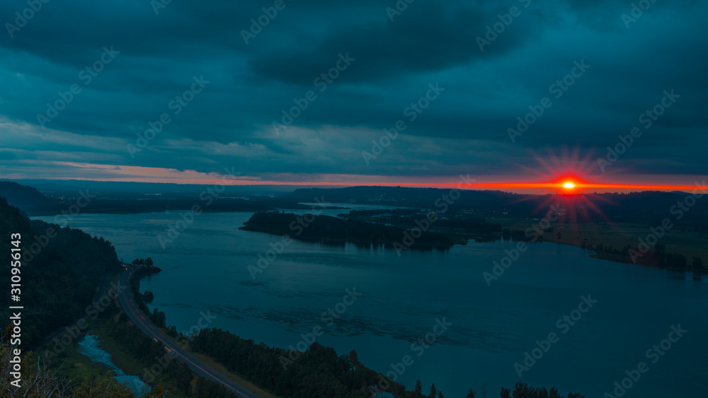 MAY 25, 2019, COLUMBIA RIVER GORGE, OREGON, USA East of Portland Oregon, sunset on the Columbia River Gorge