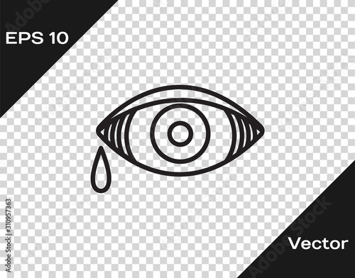 Black line Reddish eye due to viral, bacterial or allergic conjunctivitis icon isolated on transparent background. Vector Illustration