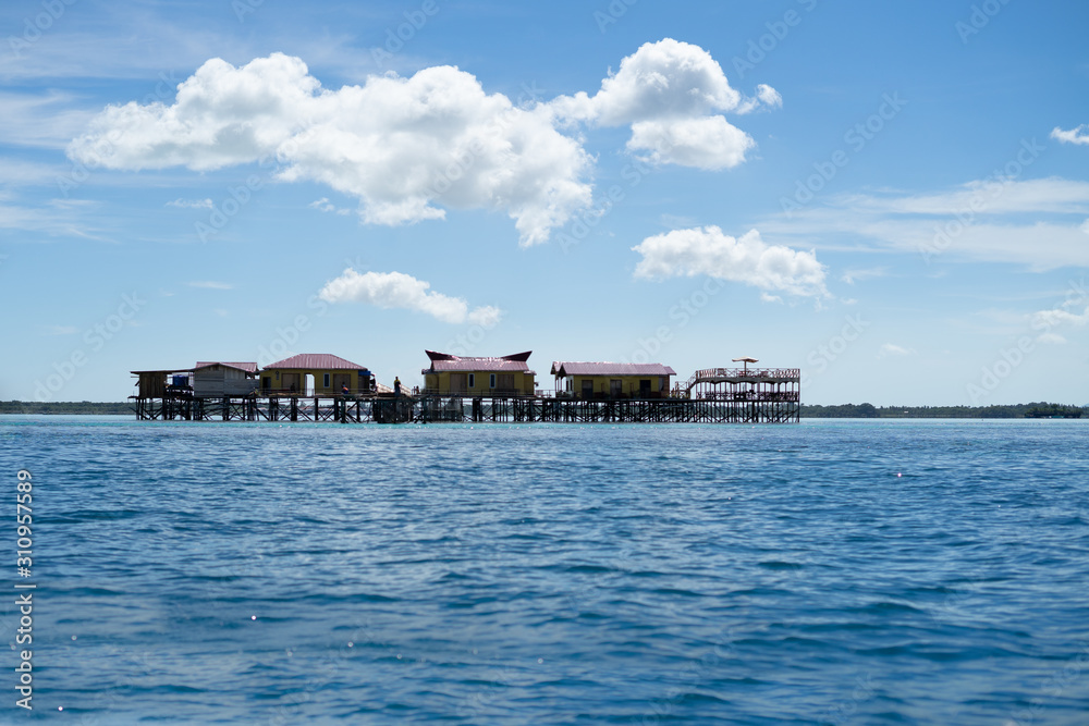 Water chalet resort view in a sunny day. Water chalet resort view in a sunny day.