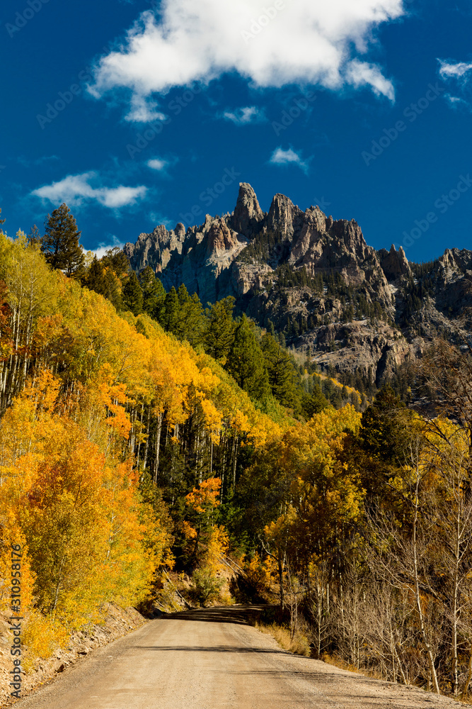 Scenic autumn road outside Telluride, Colorado, San Juan Mountains