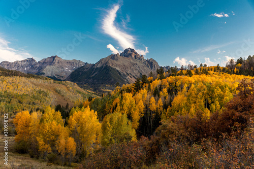 San Juan Mountains In Autumn  near Ridgway Colorado - Dallas Creek West off Highway 62 to Telluride  Colorado - Aspen Color autumn