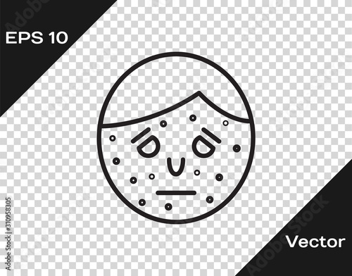 Black line Face with psoriasis or eczema icon isolated on transparent background. Concept of human skin response to allergen or chronic body problem. Vector Illustration