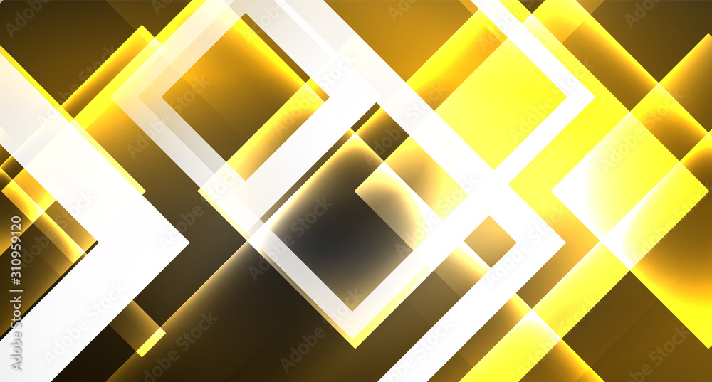 Naklejka premium Neon shiny color squares on black, modern template