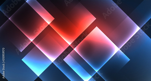 Neon glowing techno square rectangle lines, blue hi-tech futuristic abstract background