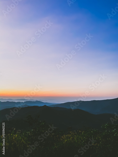 Beautiful view sunrise and mountain nature landscape backgrounds © mapichai
