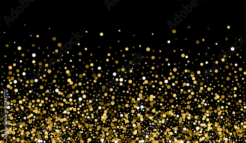 Yellow Splash Art Illustration. Holiday Rain Banner. Isolated Background. Gold Dot Shiny Illustration. Dust Vector Design.