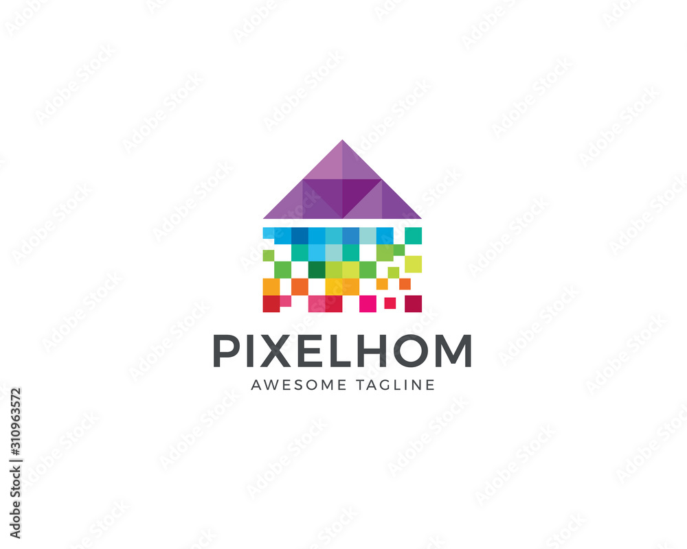 Digital pixel house logo design