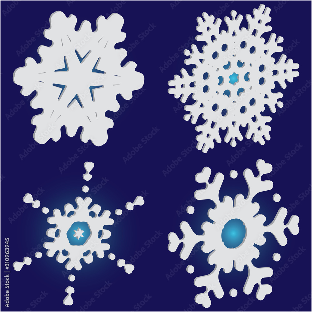 Kit of simple, beautiful snowflakes on blue background. Kit of simple, beautiful snowflakes on blue background.