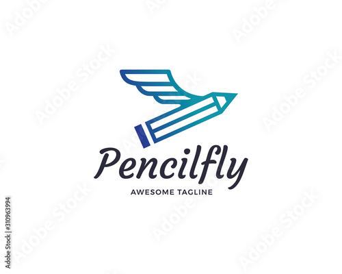 Pencil flying logo design